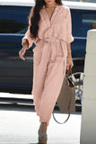 Casual Daily Solid Frenulum Turndown Collar Regular Jumpsuits(3 Colors)