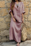 Casual College Striped Patchwork V Neck One Step Skirt Dresses(3 Colors)