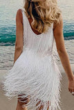 Sexy Party Solid Tassel V Neck Vest Dress Dresses(6 Colors)