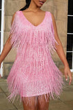 Sexy Party Solid Tassel V Neck Vest Dress Dresses(6 Colors)