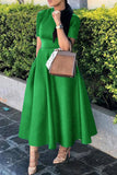 Celebrities Elegant Solid Solid Color O Neck Waist Skirt Dresses(4 Colors)