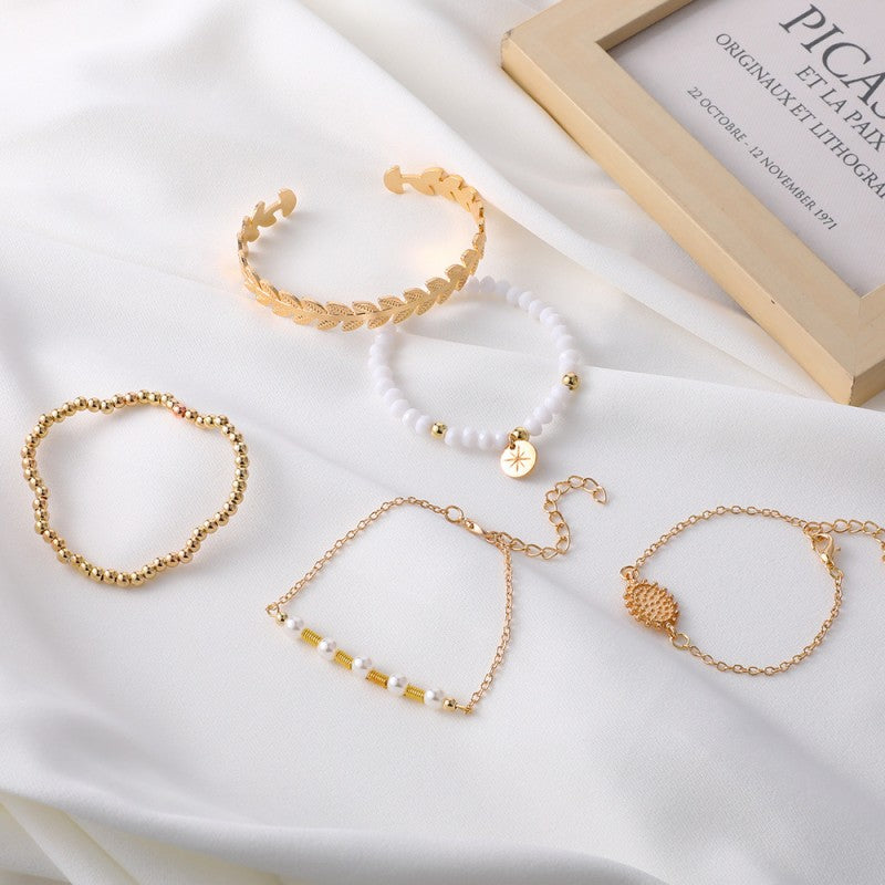 Daily Vintage Solid Pearl Bracelets Five Piece Set