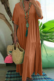 Plus Size Casual College Solid Asymmetrical V Neck Short Sleeve Dress(4 Colors)