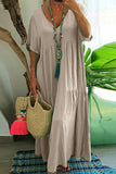 Plus Size Casual College Solid Asymmetrical V Neck Short Sleeve Dress(4 Colors)
