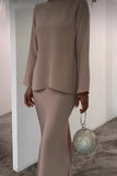 Celebrities Elegant Solid Pearl O Neck Long Sleeve Two Pieces