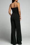 Celebrities Simplicity Solid Slit Solid Color Square Collar Regular Jumpsuits(6 Colors)