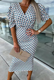 Work Elegant Print Patchwork V Neck One Step Skirt Dresses(3 Colors)