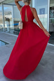 Celebrities Elegant Solid Fold Halter Waist Skirt Dresses