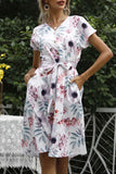 Elegant College Print Frenulum V Neck A Line Dresses(5 Colors)