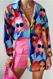 Street College Geometric Patchwork Shirt Collar Blouses