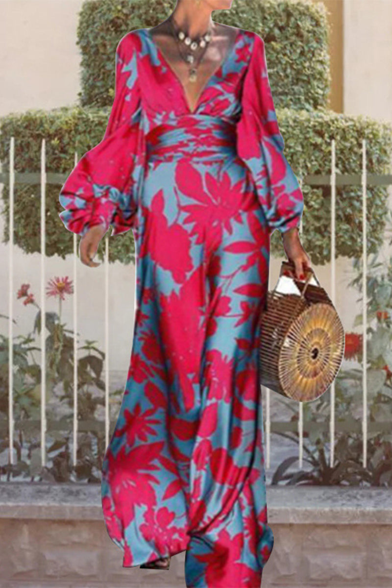 Sexy Elegant Print Frenulum V Neck Evening Dress Dresses(4 Colors)