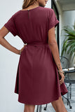 Casual Daily Solid Bandage O Neck Waist Skirt Dresses(3 Colors)