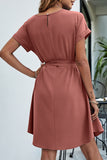 Casual Daily Solid Bandage O Neck Waist Skirt Dresses(3 Colors)
