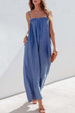 Casual Street Solid Pocket Strapless Loose Jumpsuits