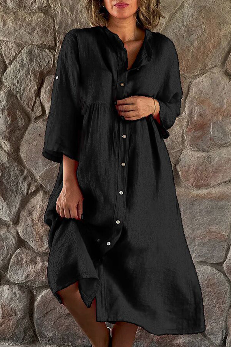 Casual Simplicity Solid Buttons Mandarin Collar Shirt Dress Dresses(4 ...