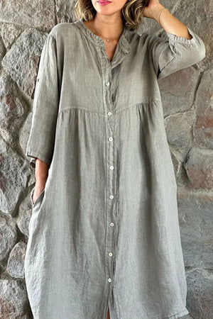 Casual Simplicity Solid Buttons Mandarin Collar Shirt Dress Dresses(5 Colors)