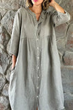 Casual Simplicity Solid Buttons Mandarin Collar Shirt Dress Dresses(4 Colors)