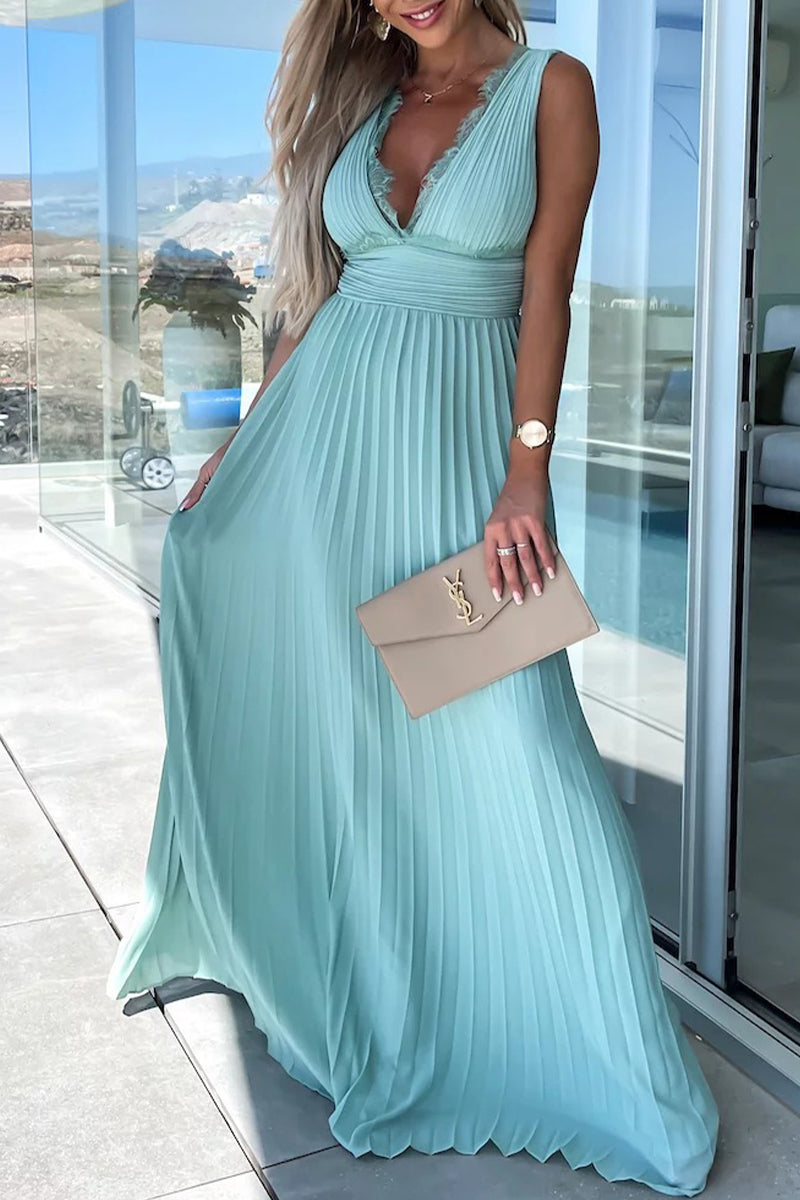 Celebrities Elegant Solid Lace V Neck Waist Skirt Dresses