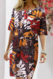 Elegant College Floral Patchwork O Neck Printed Dress Dresses(5 Colors)