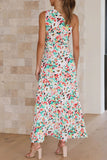 Elegant Floral Fold Oblique Collar Printed Dress Dresses