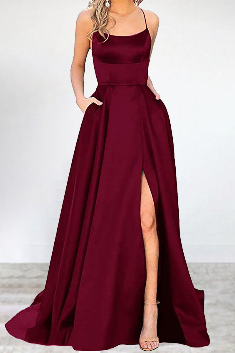 Sexy Formal Solid High Opening U Neck Evening Dress Dresses(16 Colors)