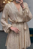 Celebrities Elegant Solid Sequins V Neck A Line Dresses