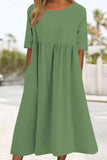 Casual Simplicity Solid Pocket O Neck A Line Dresses(7 Colors)