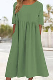 Casual Simplicity Solid Pocket O Neck A Line Dresses(7 Colors)