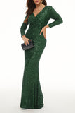 Celebrities Elegant Solid Sequins V Neck Evening Dress Dresses