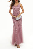 Elegant Formal Patchwork Embroidered V Neck Evening Dress Dresses(10 Colors)