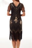 Sexy Party Patchwork Tassel Sequins V Neck A Line Dresses(4 Colors)