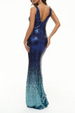 Sexy Formal Gradual Change Sequins V Neck Trumpet Mermaid Dresses(4 Colors)