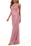 Elegant Formal Solid Sequins V Neck Evening Dress Dresses(5 Colors)