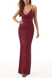 Elegant Formal Solid Sequins V Neck Evening Dress Dresses(5 Colors)