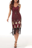 College Formal Patchwork Tassel Sequins Beading V Neck Evening Dress Dresses(3 Colors)