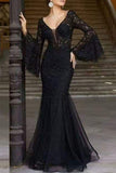 Celebrities Elegant Solid Patchwork V Neck Evening Dress Dresses