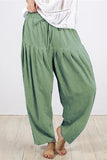 Casual Solid Frenulum Fold Loose High Waist Harlan Solid Color Bottoms(10 Colors)