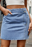 Street Solid Pocket Asymmetrical Loose Denim Skirts