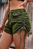 Casual Solid Draw String High Waist Regular Denim Shorts