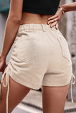 Casual Solid Draw String High Waist Regular Denim Shorts