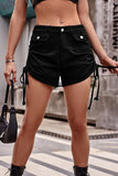 Casual Solid Draw String High Waist Regular Denim Shorts