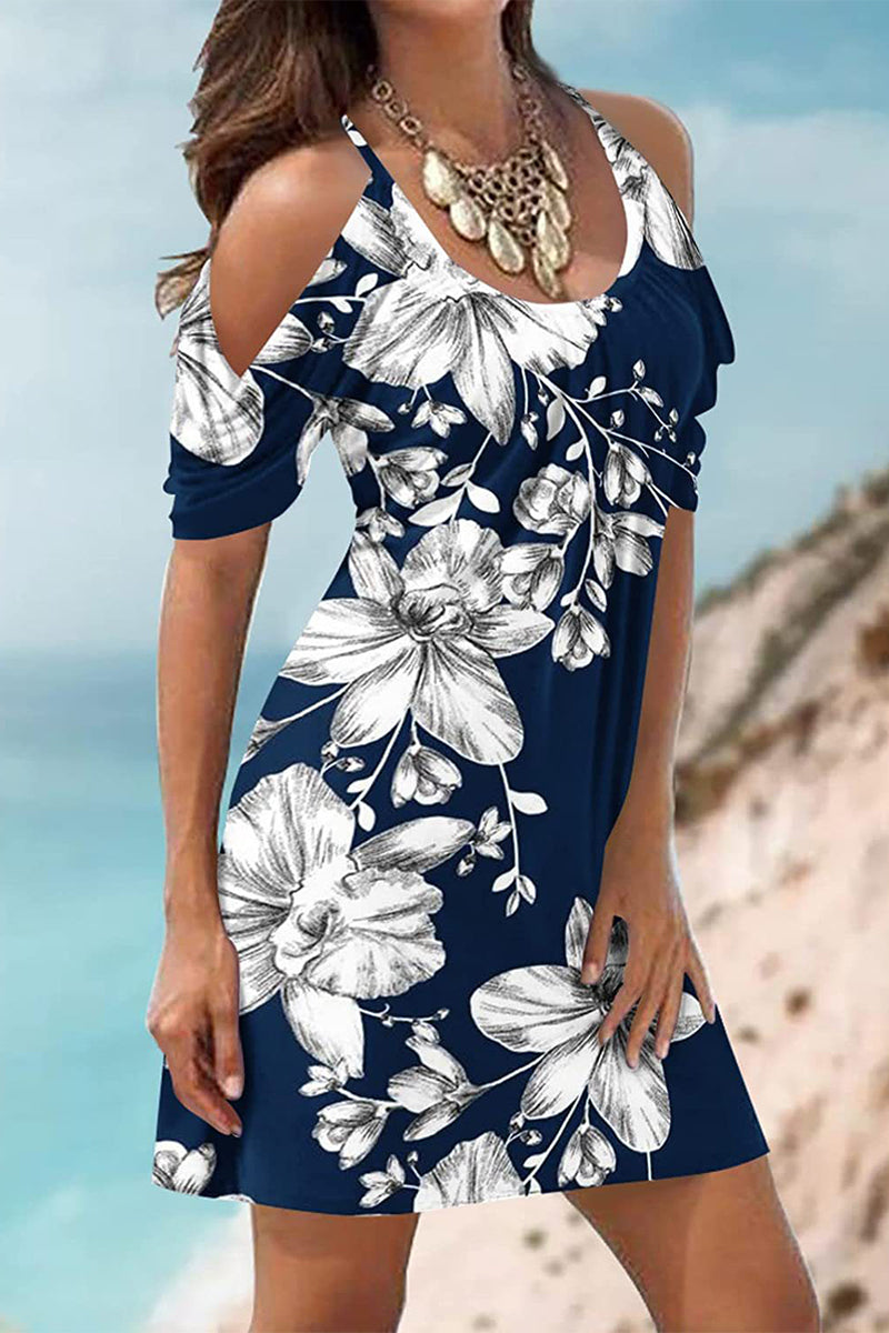Casual Floral Patchwork U Neck Printed Dress Dresses(11 Colors)