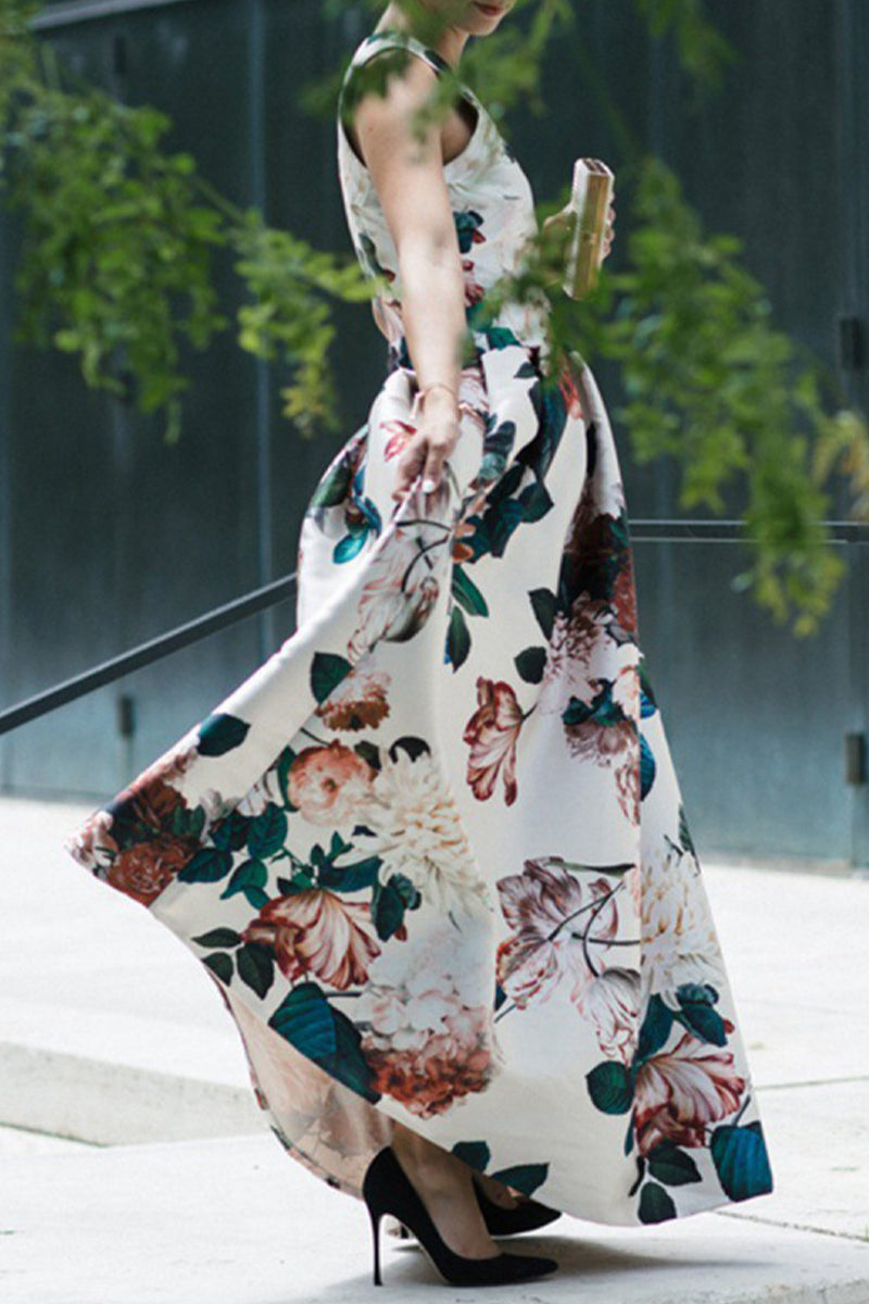 Celebrities Elegant Floral Patchwork V Neck Printed Dress Dresses