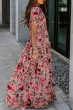 Elegant Floral Patchwork V Neck A Line Dresses(4 Colors)