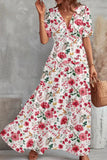 Elegant Floral Patchwork V Neck A Line Dresses(4 Colors)