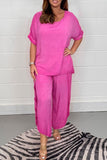 Plus Size Casual Solid Asymmetrical O Neck Short Sleeve Two Pieces(9 Colors)