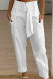 Casual Solid Patchwork Regular High Waist Conventional Solid Color Bottoms