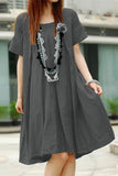 Casual Solid Fold O Neck A Line Short Sleeve Dress