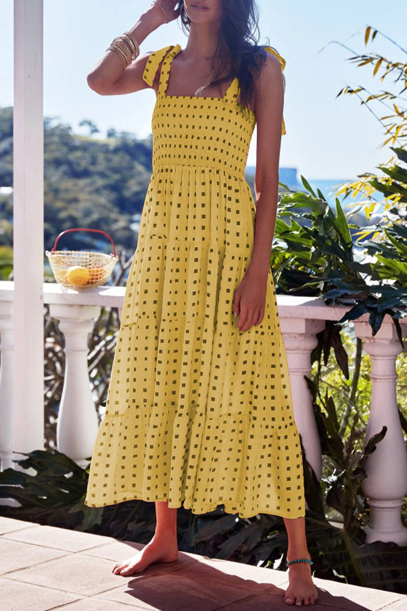 Fashion Street Dot Patchwork Spaghetti Strap Printed Dresses(22 Colors)