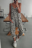 Casual Leopard Pocket Printing V Neck Loose Jumpsuits